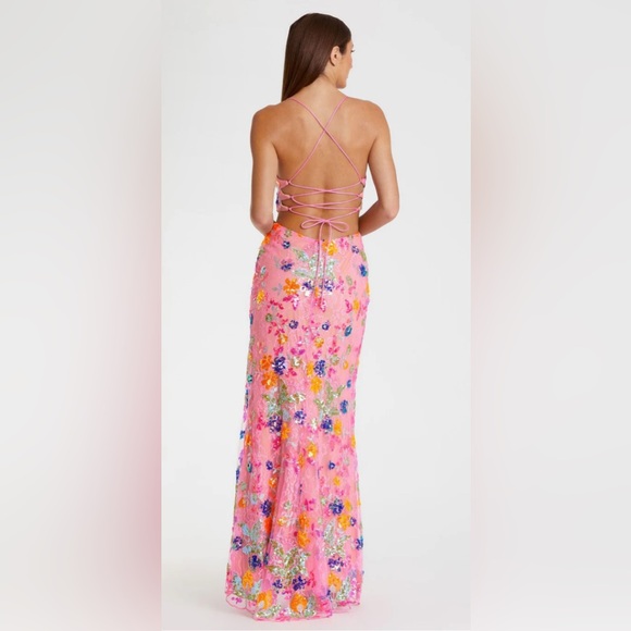 MAC DUGGAL Pink Embellished Lace Strappy Column Gown style #68067 - Picture 2 of 10